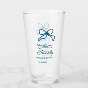 Prost zwanzig blaue Geburtstagsschleife Name Datum Glas