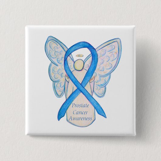 Prostatakrebs Blauer Bekanntheitsgrad Ribbon Angel Button (Vorderseite)