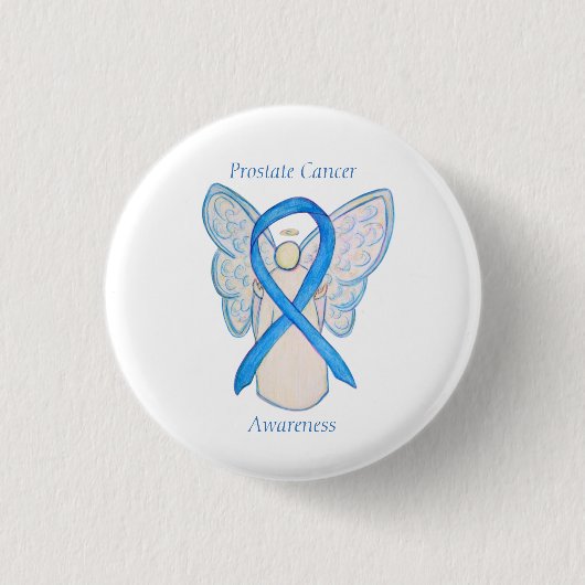 Prostatakrebs Blauer Bekanntheitsgrad Ribbon Angel Button (Vorderseite)
