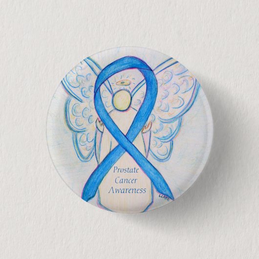 Prostatakrebs Blauer Bekanntheitsgrad Ribbon Angel Button (Vorderseite)