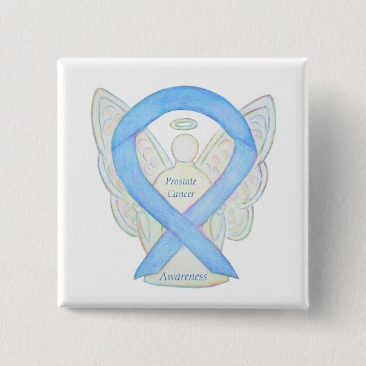 Prostatakrebs Blauer Bekanntheitsgrad Ribbon Angel Button (Vorderseite)