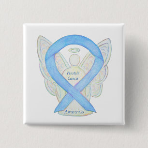 Prostatakrebs Blauer Bekanntheitsgrad Ribbon Angel Button