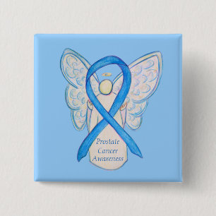 Prostatakrebs Blauer Bekanntheitsgrad Ribbon Angel Button