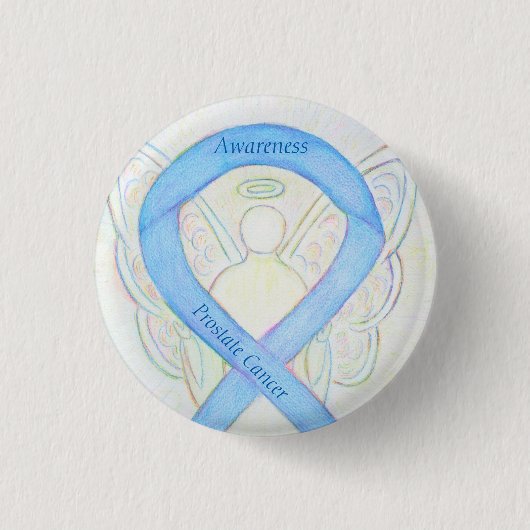 Prostatakrebs Blauer Bekanntheitsgrad Ribbon Angel Button (Vorderseite)