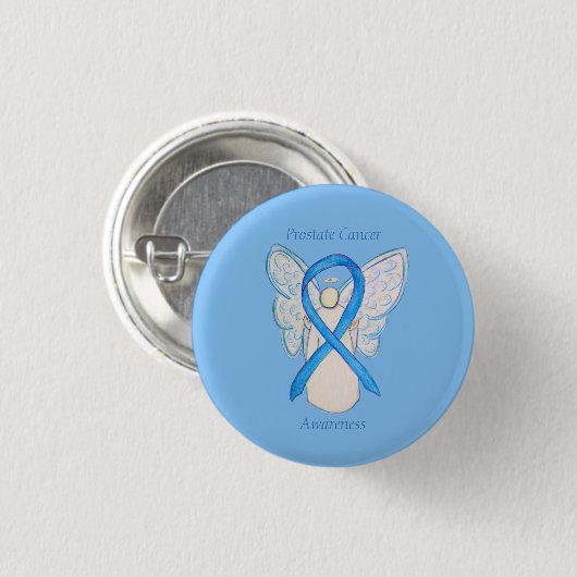 Prostatakrebs Blauer Bekanntheitsgrad Ribbon Angel Button (Vorne & Hinten)