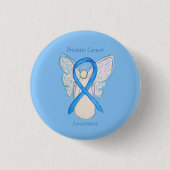 Prostatakrebs Blauer Bekanntheitsgrad Ribbon Angel Button (Vorderseite)