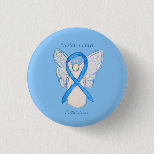 Prostatakrebs Blauer Bekanntheitsgrad Ribbon Angel Button (Vorderseite)