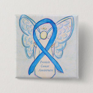 Prostatakrebs Blauer Bekanntheitsgrad Ribbon Angel Button