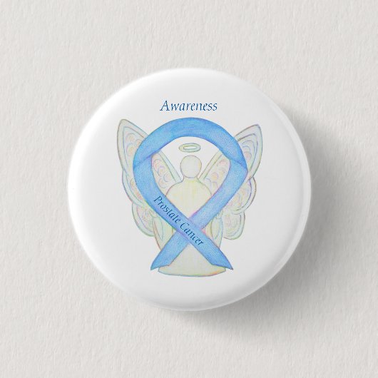 Prostatakrebs Blauer Bekanntheitsgrad Ribbon Angel Button (Vorderseite)