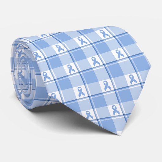 Prostate Cancer Awareness Plaid Light Blue Ribbon Krawatte (Gerollt)