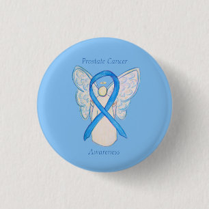 Prostate Cancer Blue Awareness Ribbon Engel Button