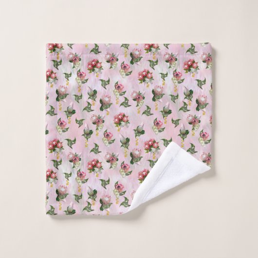 Protea Blume Bouquets mit Salbei-Blätter Badhandtuch Set (Waschlappen)