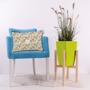 Protea-Blume  Florales rosa grünes Muster Monogram Dekokissen