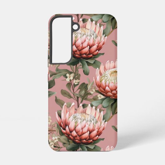 Protea Blume Fynbos Pink White Green Phone Case Samsung Galaxy Hülle (Rückseite)