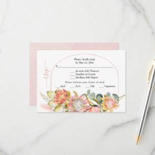 Protea Blume Pampas Gras und Eukalyprus Hochzeit RSVP Karte