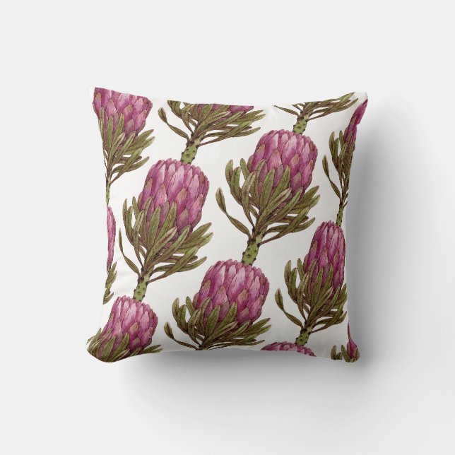 Protea Blume Pflanze Pattern Throw Kissen (Vorderseite)