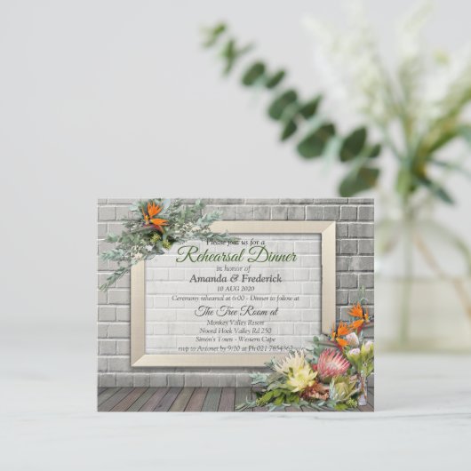 Protea - Blume Strelitzia Probe Abendessen Einladung (Stehend Vorderseite)