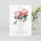 Protea Blush Wasserfarbe Blume Hochzeit Einladung (Stehend Vorderseite)