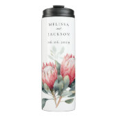 Protea Blush Wasserfarbe Blume Hochzeit Thermosbecher (Vorderseite)