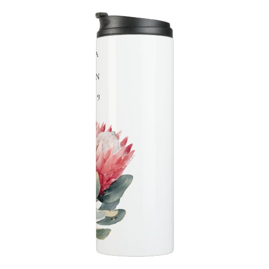 Protea Blush Wasserfarbe Blume Hochzeit Thermosbecher (Nach rechts gedreht)