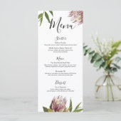 Protea Boho Greenery Eucalyptus Wedding Menu Menükarte (Stehend Vorderseite)