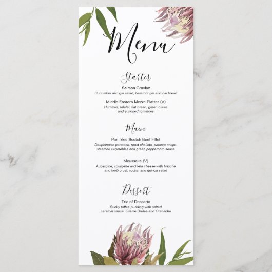 Protea Boho Greenery Eucalyptus Wedding Menu Menükarte (Vorderseite)
