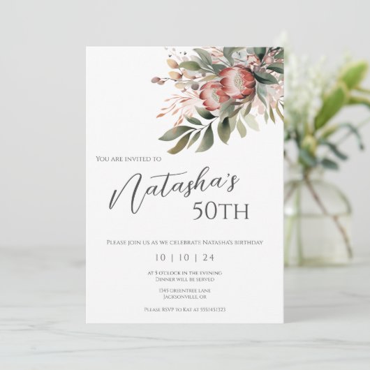 Protea Einladung zum Geburtstag (Stehend Vorderseite)