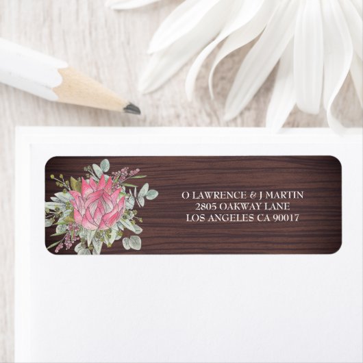 Protea Eukalyptus Wood Rustic Wedding Address (Insitu)