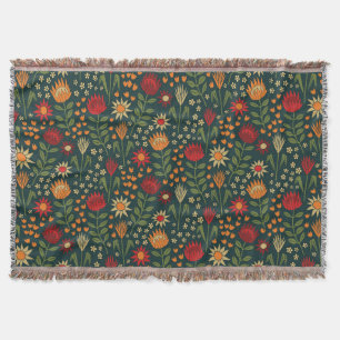 Protea Floral Block Print Millefleur Dunkel Decke