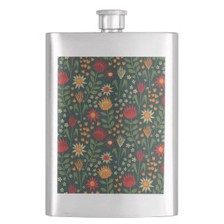 Protea Floral Block Print Millefleur Dunkel Flachmann