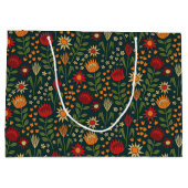 Protea Floral Block Print Millefleur Dunkel Große Geschenktüte (Rückseite)