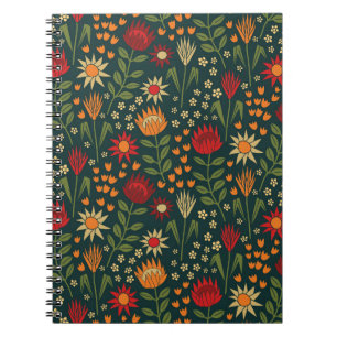 Protea Floral Block Print Millefleur Dunkel Notizblock