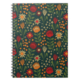 Protea Floral Block Print Millefleur Dunkel Notizblock