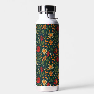 Protea Floral Block Print Millefleur Dunkel Trinkflasche