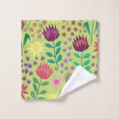 Protea Floral Block Print Millefleur Grün Badhandtuch Set (Waschlappen)