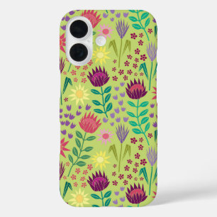 Protea Floral Block Print Millefleur Grün iPhone 16 Hülle