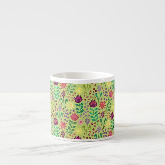 Protea Floral Block Print Millefleur Grün Espressotasse (Vorderseite)