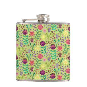 Protea Floral Block Print Millefleur Grün Flachmann