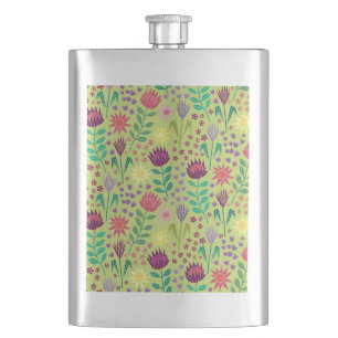 Protea Floral Block Print Millefleur Grün Flachmann