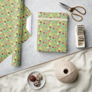 Protea Floral Block Print Millefleur Grün Geschenkpapier