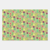 Protea Floral Block Print Millefleur Grün Geschenkpapier Set (Vorderseite)