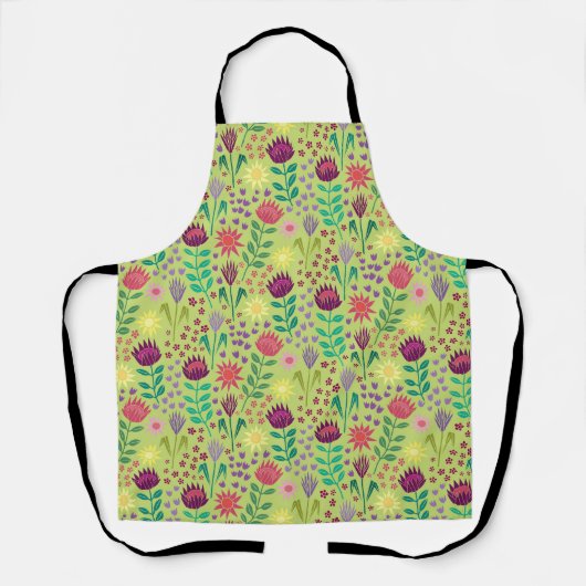 Protea Floral Block Print Millefleur Grün Schürze (Vorderseite)