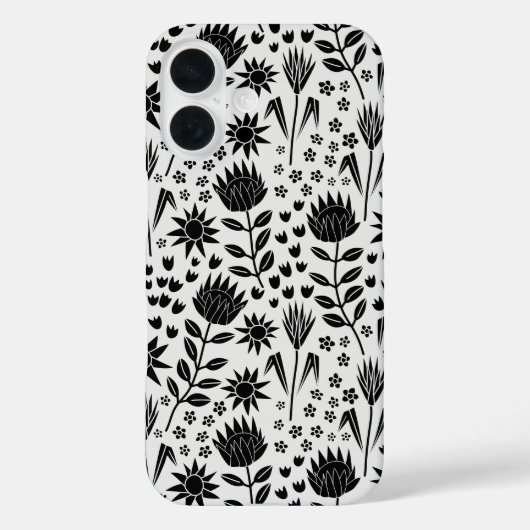 Protea Floral Block Print Millefleur Schwarz-weiß Case-Mate iPhone Hülle (Rückseite)