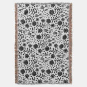 Protea Floral Block Print Millefleur Schwarz-weiß Decke (Vorderseite Vertikal)