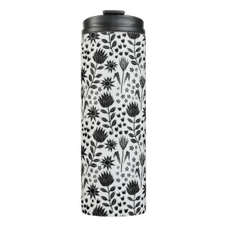Protea Floral Block Print Millefleur Schwarz-weiß Thermosbecher