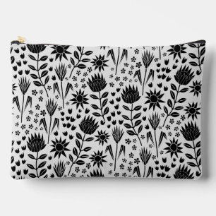 Protea Floral Block Print Millefleur Schwarz-weiß Zubehörtasche