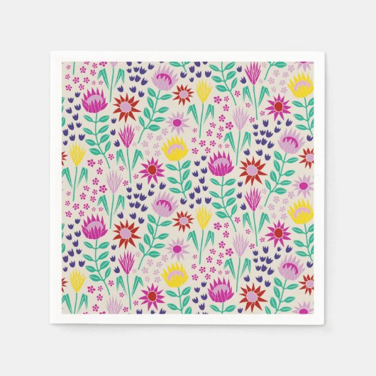 Protea Floral Block Print Milleflex Lichter Serviette (Vorderseite)