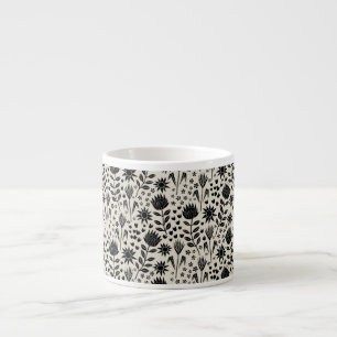 Protea Floral Block Print Milleflex schwarze Leine Espressotasse