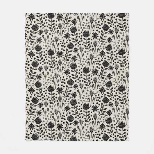 Protea Floral Block Print Milleflex schwarze Leine Fleecedecke (Vorderseite)