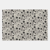 Protea Floral Block Print Milleflex schwarze Leine Geschenkpapier Set (Vorderseite 2)